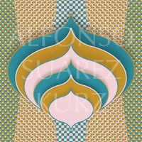 a geometric pattern with a blue, green, and yellow design