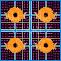 four squares with an orange flower on them