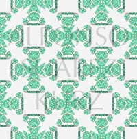 a green and white pattern with a floral design